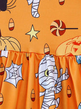 1pc Girls Casual Halloween Ghost Spider Pumpkin Candy Print Soft Knit Long Sleeve Dress, Autumn/Winter
